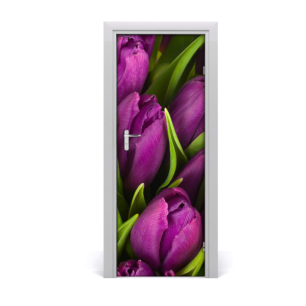 Papel de parede em porta Tulipas roxas