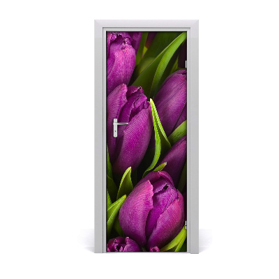Papel de parede em porta Tulipas roxas