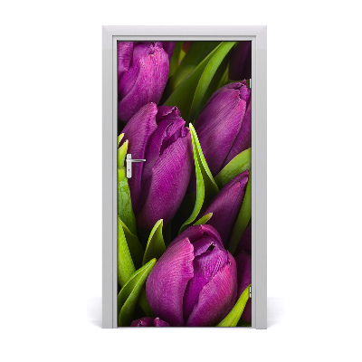 Papel de parede em porta Tulipas roxas