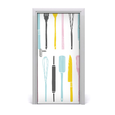 Papel de parede em porta Utensílios de cozinha