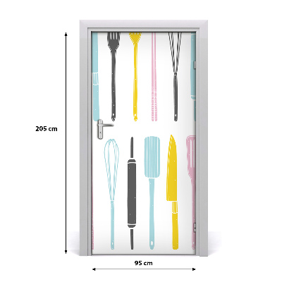 Papel de parede em porta Utensílios de cozinha