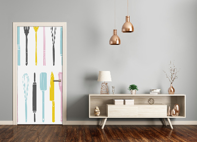 Papel de parede em porta Utensílios de cozinha