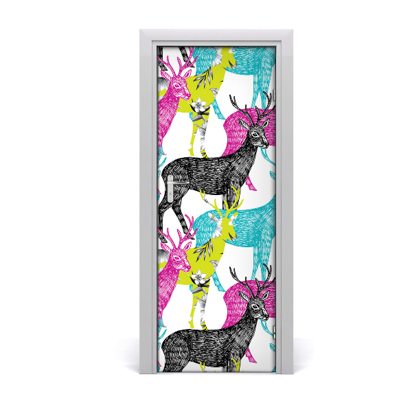 Papel de parede em porta veados coloridos