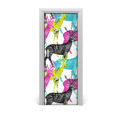 Papel de parede em porta veados coloridos