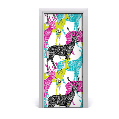 Papel de parede em porta veados coloridos