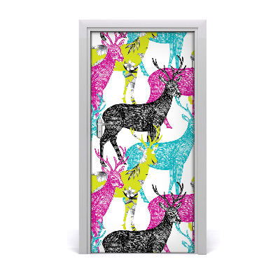 Papel de parede em porta veados coloridos