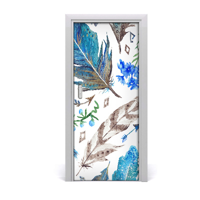 Adesivo em porta Penas e flores