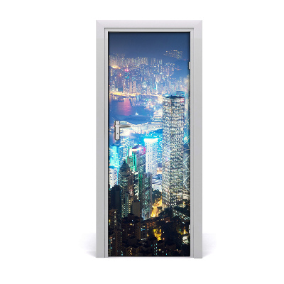 Adesivo em porta Hong Kong à noite
