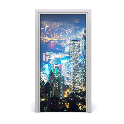 Adesivo em porta Hong Kong à noite