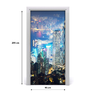 Adesivo em porta Hong Kong à noite