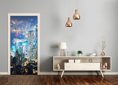 Adesivo em porta Hong Kong à noite