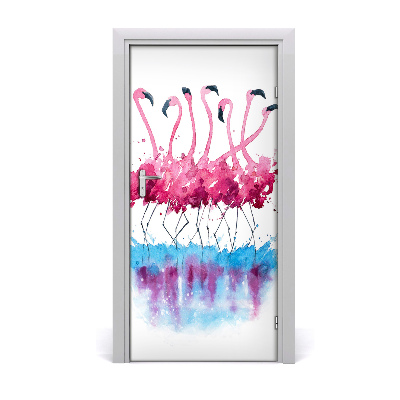 Autocolante para porta Flamingos