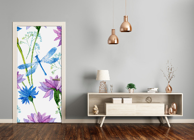 Autocolante para porta Flores e libélulas