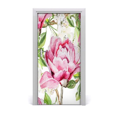 Papel de parede em porta Peônia