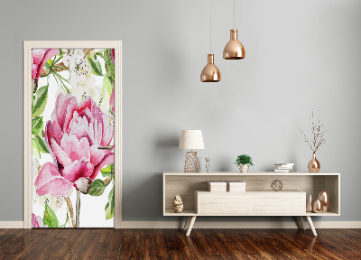 Papel de parede em porta Peônia