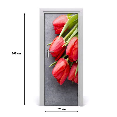 Papel de parede em porta Tulipas vermelhas