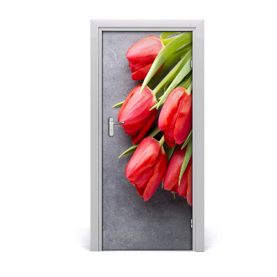 Papel de parede em porta Tulipas vermelhas