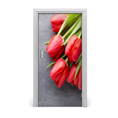 Papel de parede em porta Tulipas vermelhas