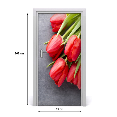 Papel de parede em porta Tulipas vermelhas