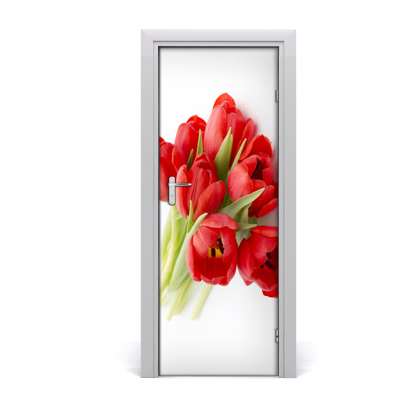 Autocolante para porta Tulipas vermelhas