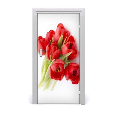Autocolante para porta Tulipas vermelhas