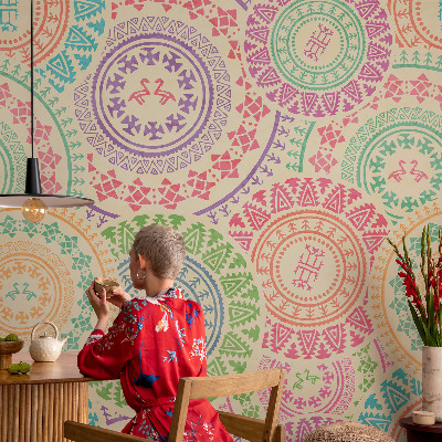 Papel de parede decorativo mandalas coloridas