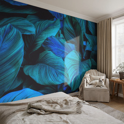 Papel de parede decorativo Folhas azuis
