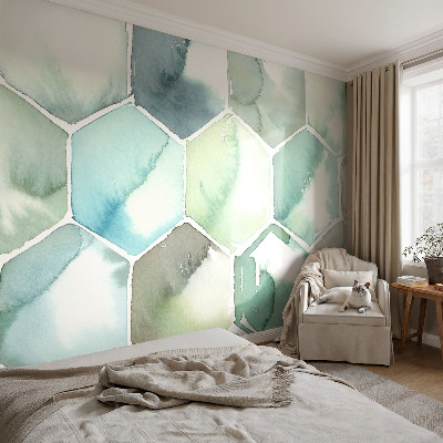 Mural de fotos na parede Hexágonos em tons pastel