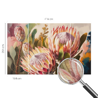 Mural de fotos na parede flores de Protea