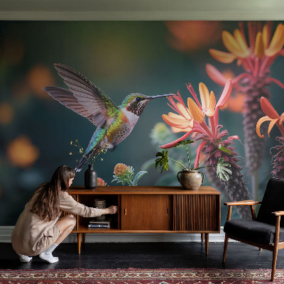 Papel de parede para quarto flores de beija-flor