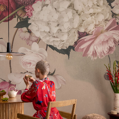Mural de fotos na parede Flores românticas