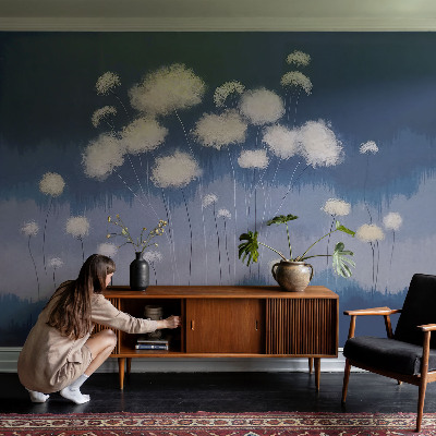 Papel de parede para sala dentes-de-leão brancos