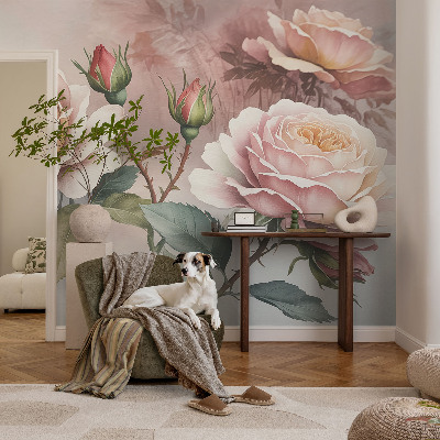Fotomural Rosas em tons pastel