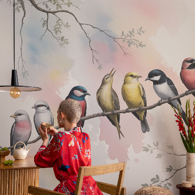 Mural de fotos na parede Pássaros em um galho