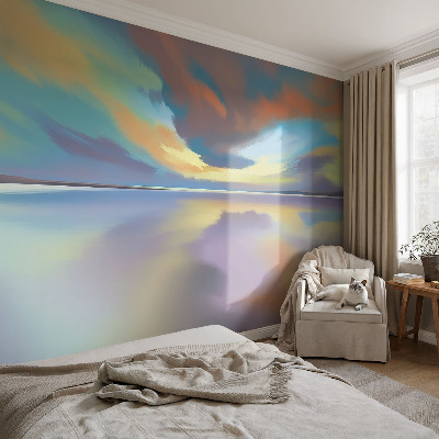 Papel de parede decorativo pôr do sol arco-íris