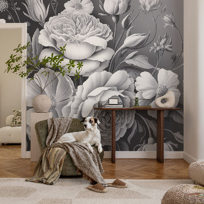 Mural de fotos na parede Flores cinzentas