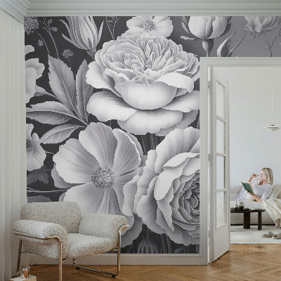 Mural de fotos na parede Flores cinzentas