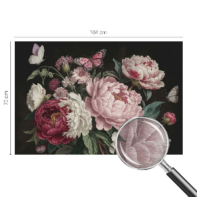 Mural de fotos na parede Peônias e borboletas