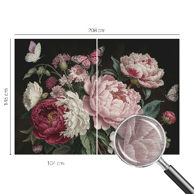 Mural de fotos na parede Peônias e borboletas