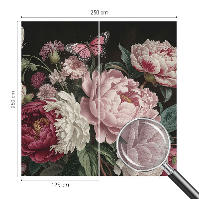Mural de fotos na parede Peônias e borboletas