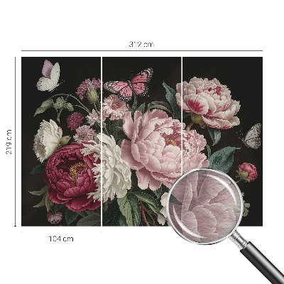 Mural de fotos na parede Peônias e borboletas