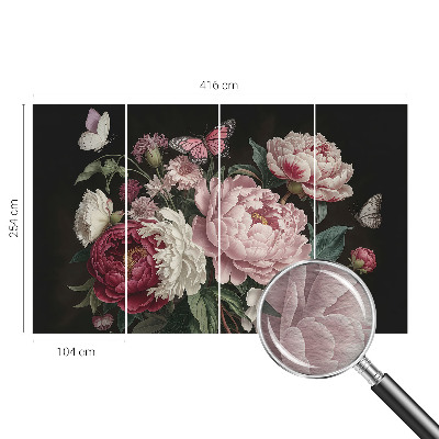 Mural de fotos na parede Peônias e borboletas