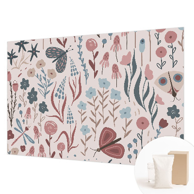 Papel de parede decorativo Flores insetos