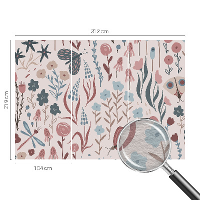 Papel de parede decorativo Flores insetos