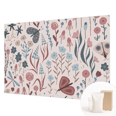 Papel de parede decorativo Flores insetos