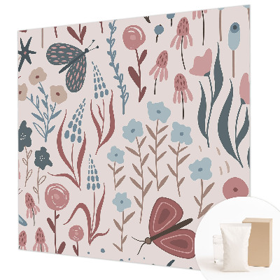 Papel de parede decorativo Flores insetos