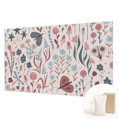Papel de parede decorativo Flores insetos