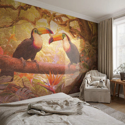 Papel de parede decorativo tucanos coloridos