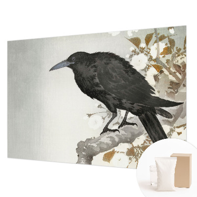 Papel de parede para sala Corvo nas flores