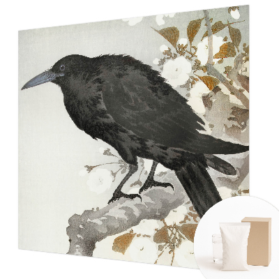 Papel de parede para sala Corvo nas flores